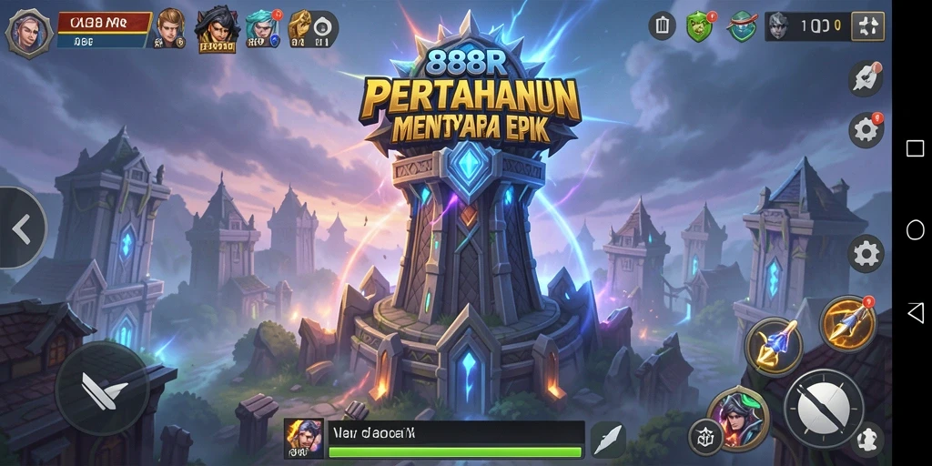 Tampilan menara dan musuh dalam gameplay Tower Defense