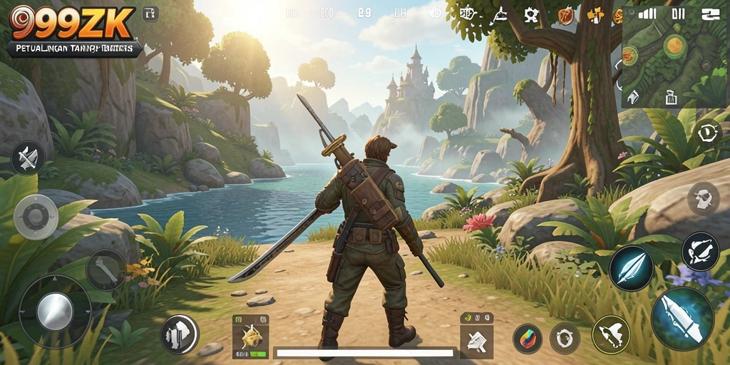 Tangkapan layar gameplay 99ZK menunjukkan petualangan di dunia terbuka.