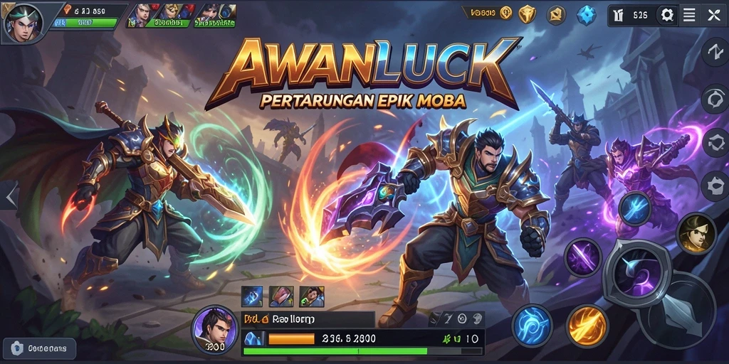 Screenshot gameplay <strong>AWANLUCK</strong> menampilkan aksi pertarungan yang seru dan karakter unik.