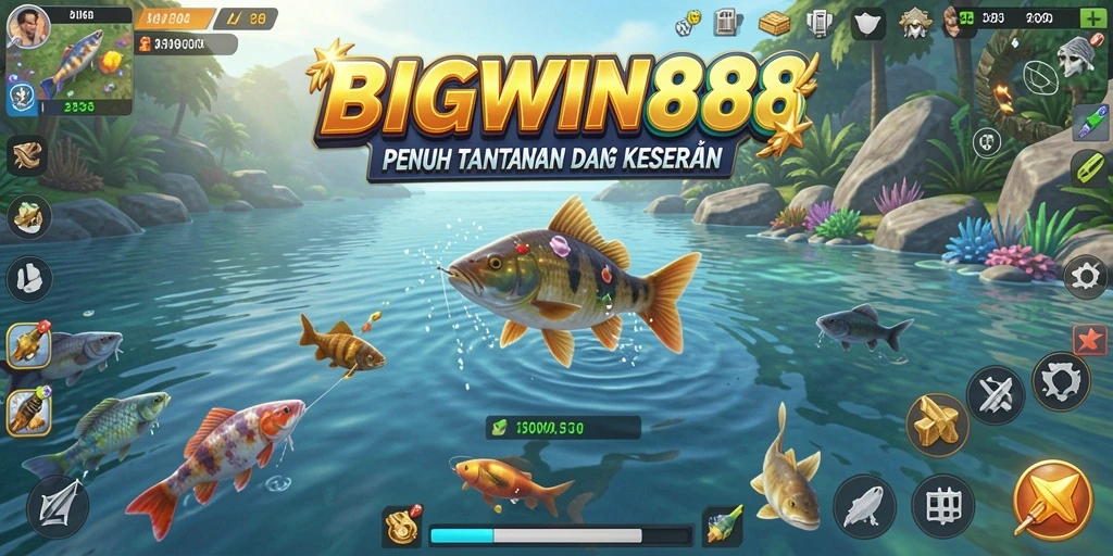 Screenshot gameplay BIGWIN88 menampilkan aksi memancing yang seru dan penuh warna.