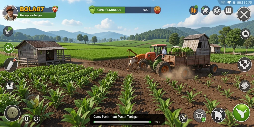 Tampilan gameplay BOLA07 yang menarik saat berkebun di ladang.