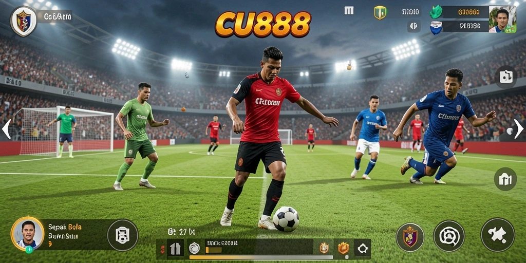 Tampilan gameplay CU888 menampilkan aksi seru dalam pertandingan sepak bola.