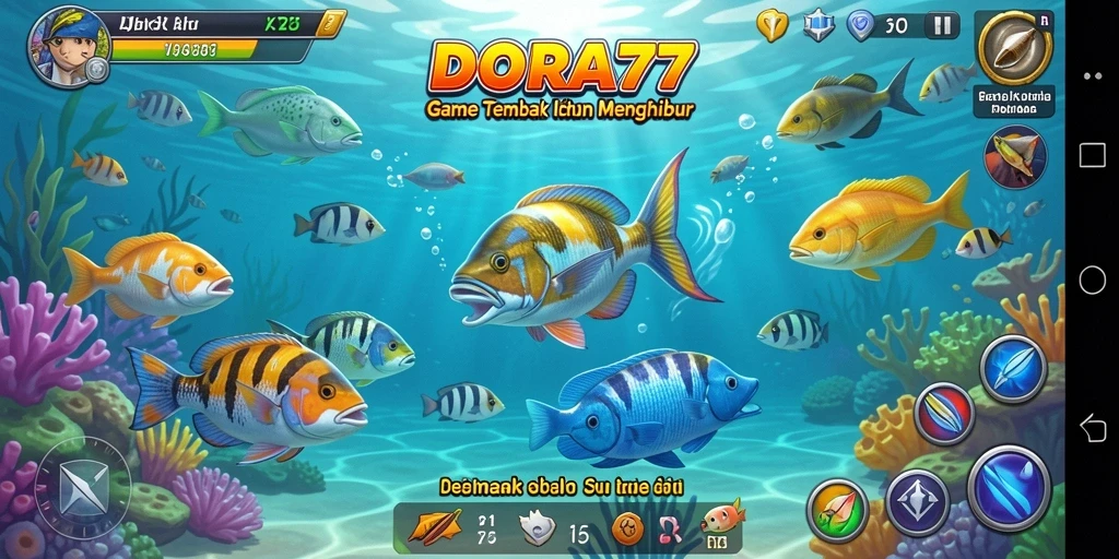 Screenshot DORA77 menunjukkan aksi seru dalam gameplay Tembak Ikan.