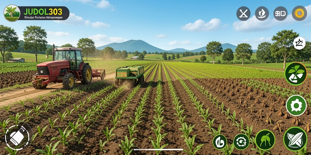 Screenshot utama JUDOL303 menampilkan kebun yang indah dengan berbagai jenis tanaman.