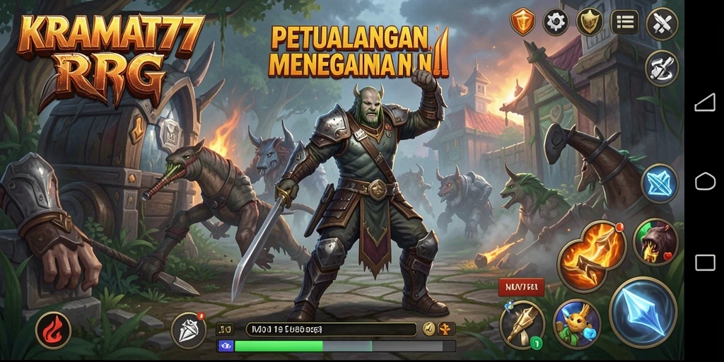 Screenshot gameplay KRAMAT77 menampilkan aksi seru dan karakter unik dalam dunia RPG.