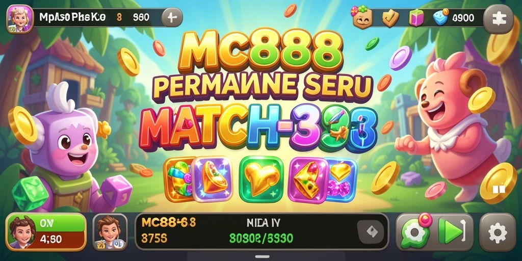 Tampilan gameplay seru MC888 saat mencocokkan item Match-3.