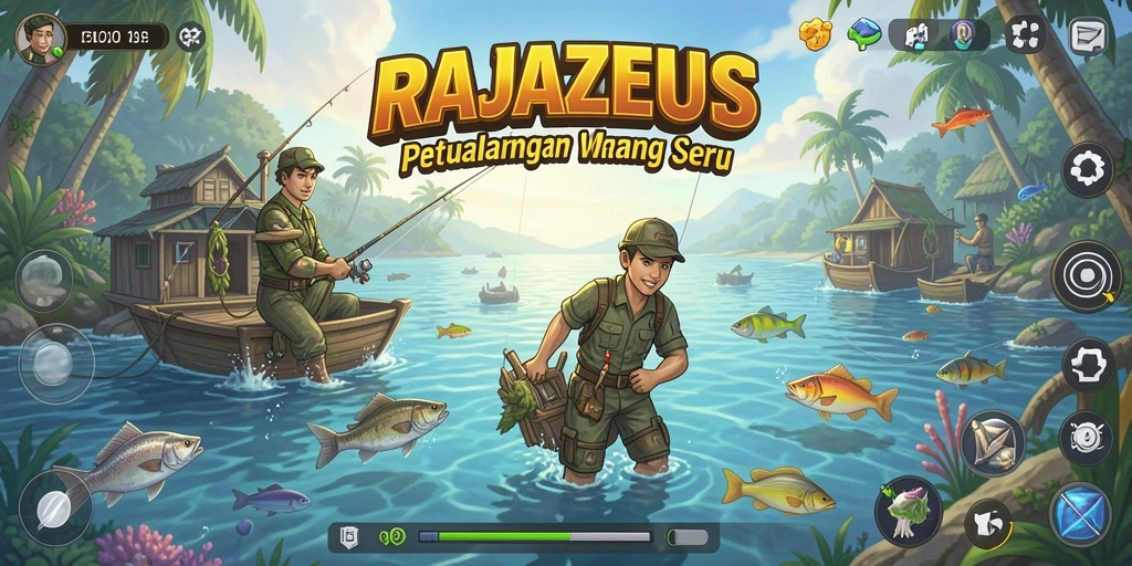 Tampilan gameplay RAJAZEUS yang menawan saat memancing.