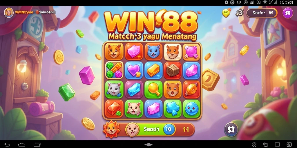 Tangkapan layar permainan WIN88 dengan gameplay Match-3 yang menarik.
