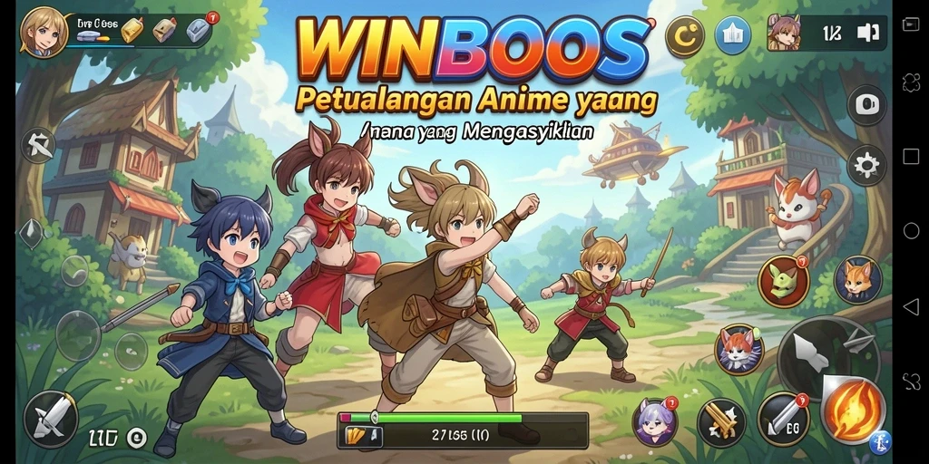 Tampilan gameplay <strong>WINBOSS</strong> yang menampilkan pertarungan luar biasa antar karakter Anime.